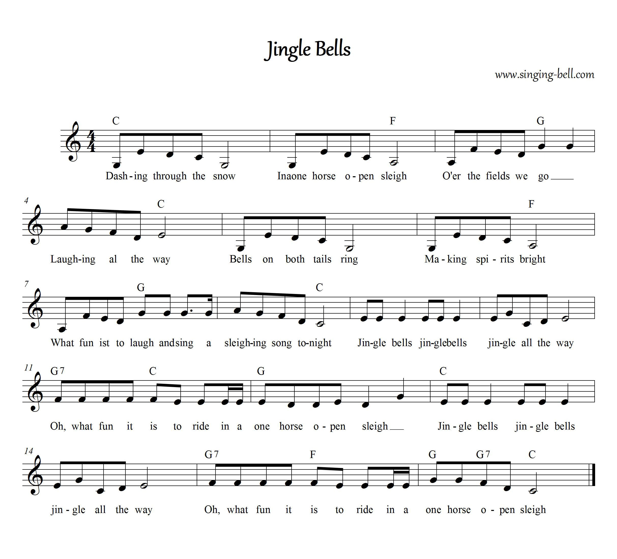 Jingle Bells Printable Sheet Music - Printable World Holiday