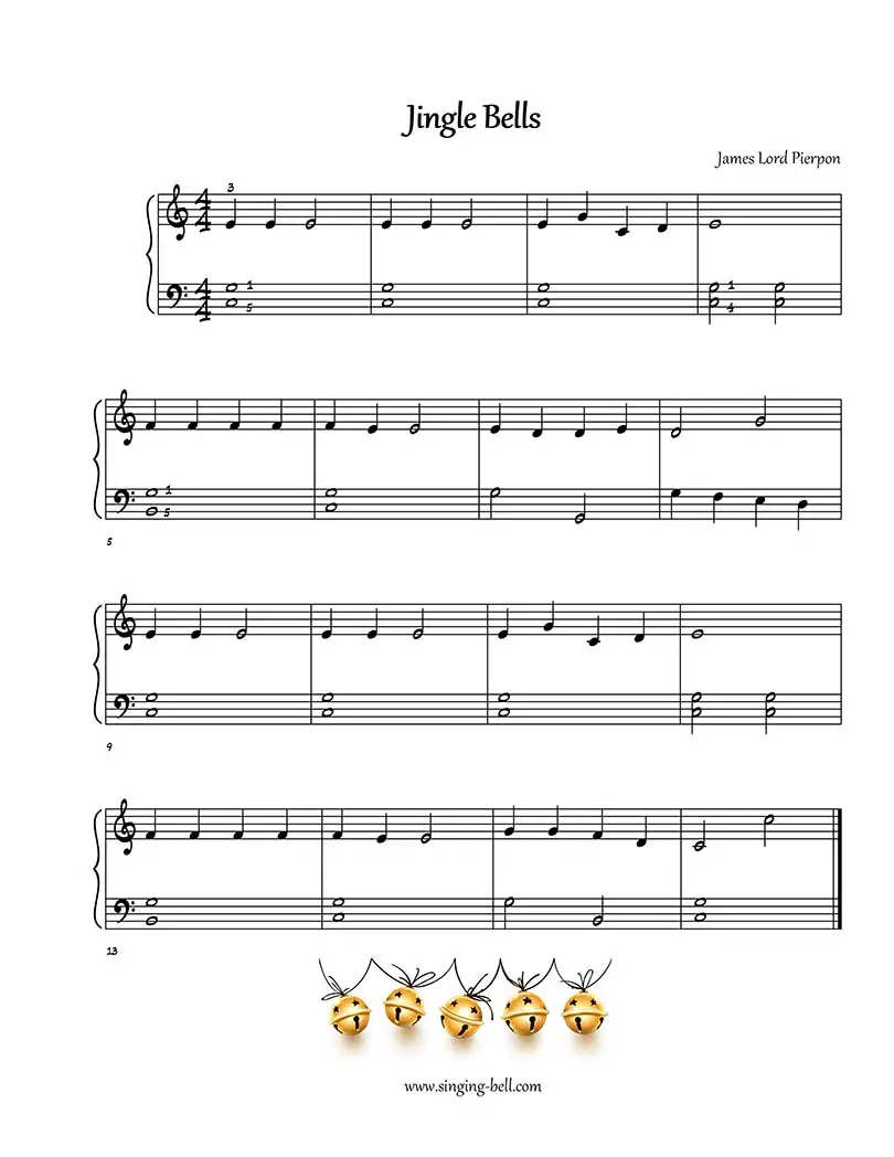 Jingle Bells Free Easy Piano Sheet Music PDF