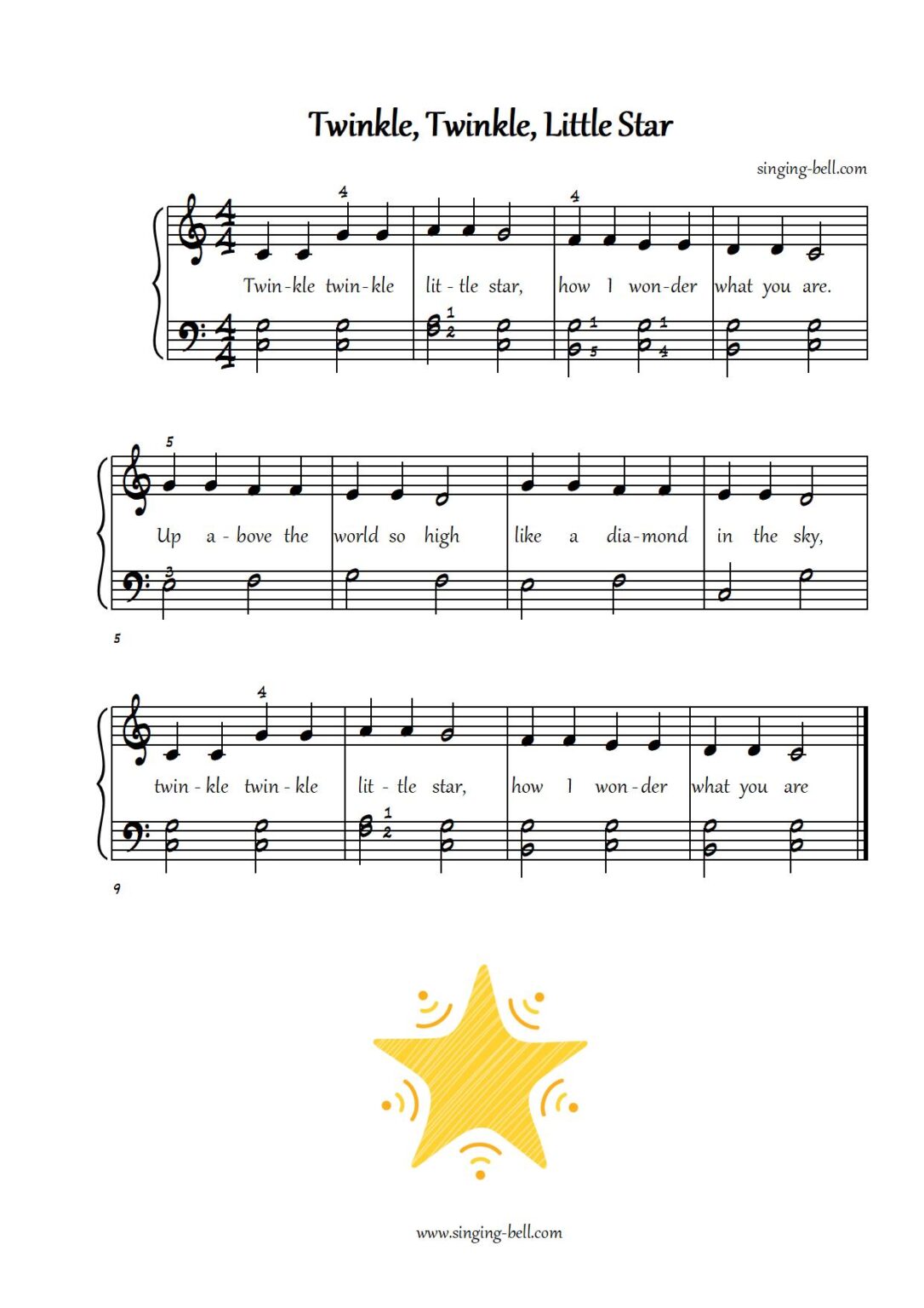 Twinkle Twinkle Little Star Piano Sheet Music, Notes, PDF