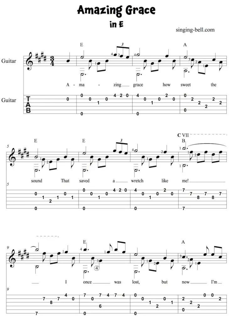 Amazing Grace Guitar Chords Tabs Notes Printable Pdf 5066