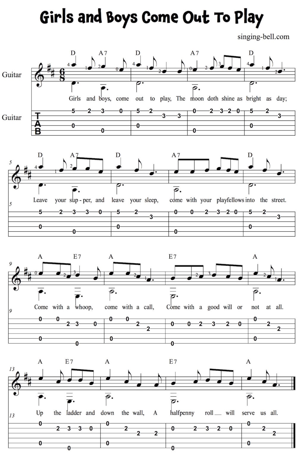 Girls and Boys Come Out To Play - Guitar Chords & Notes PDF