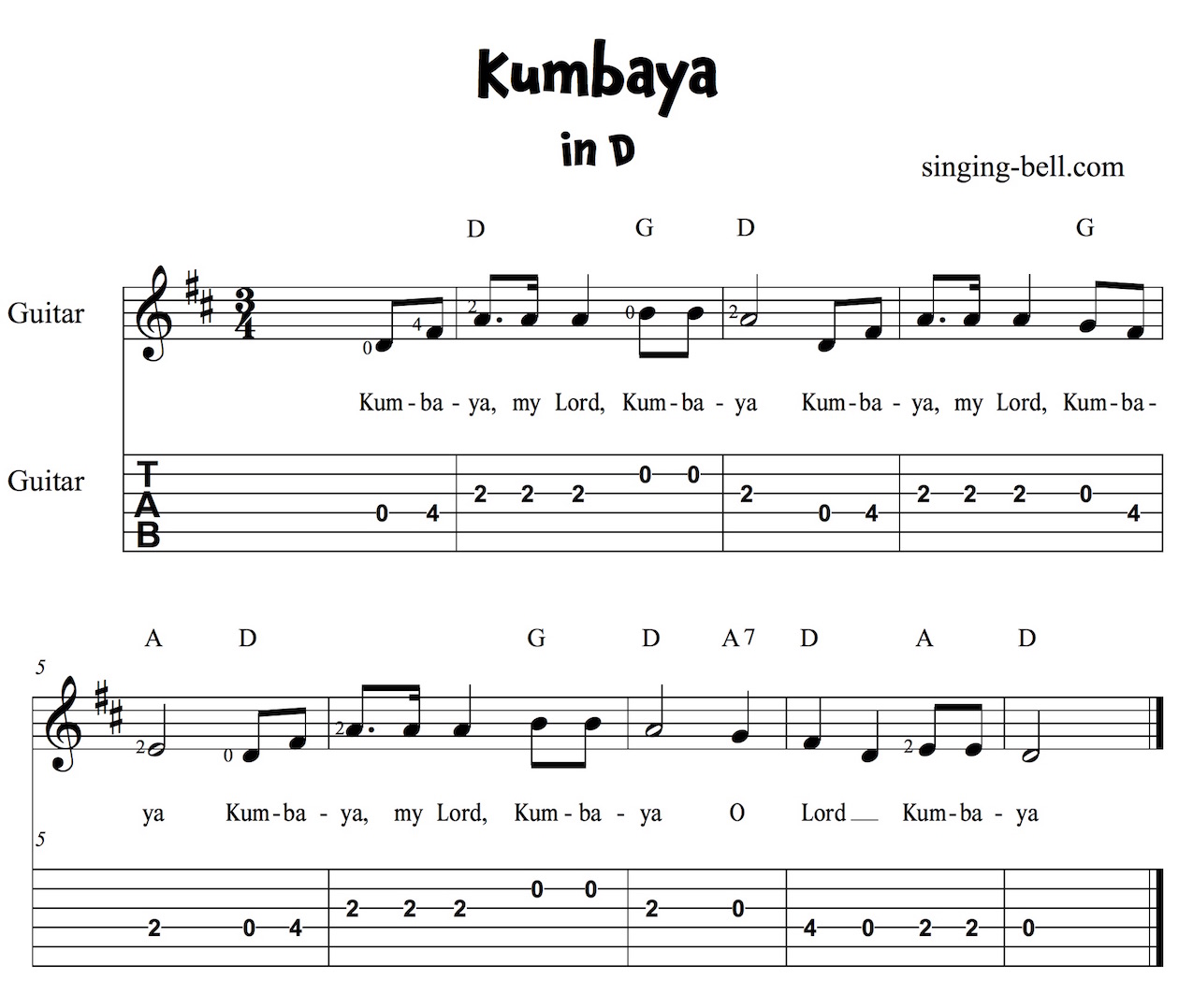 Kumbaya guitar chords