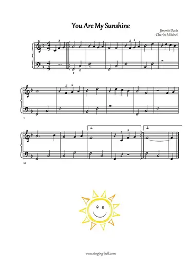 You Are My Sunshine – Piano Tutorial, Notes, Sheet Music : Singing Bell