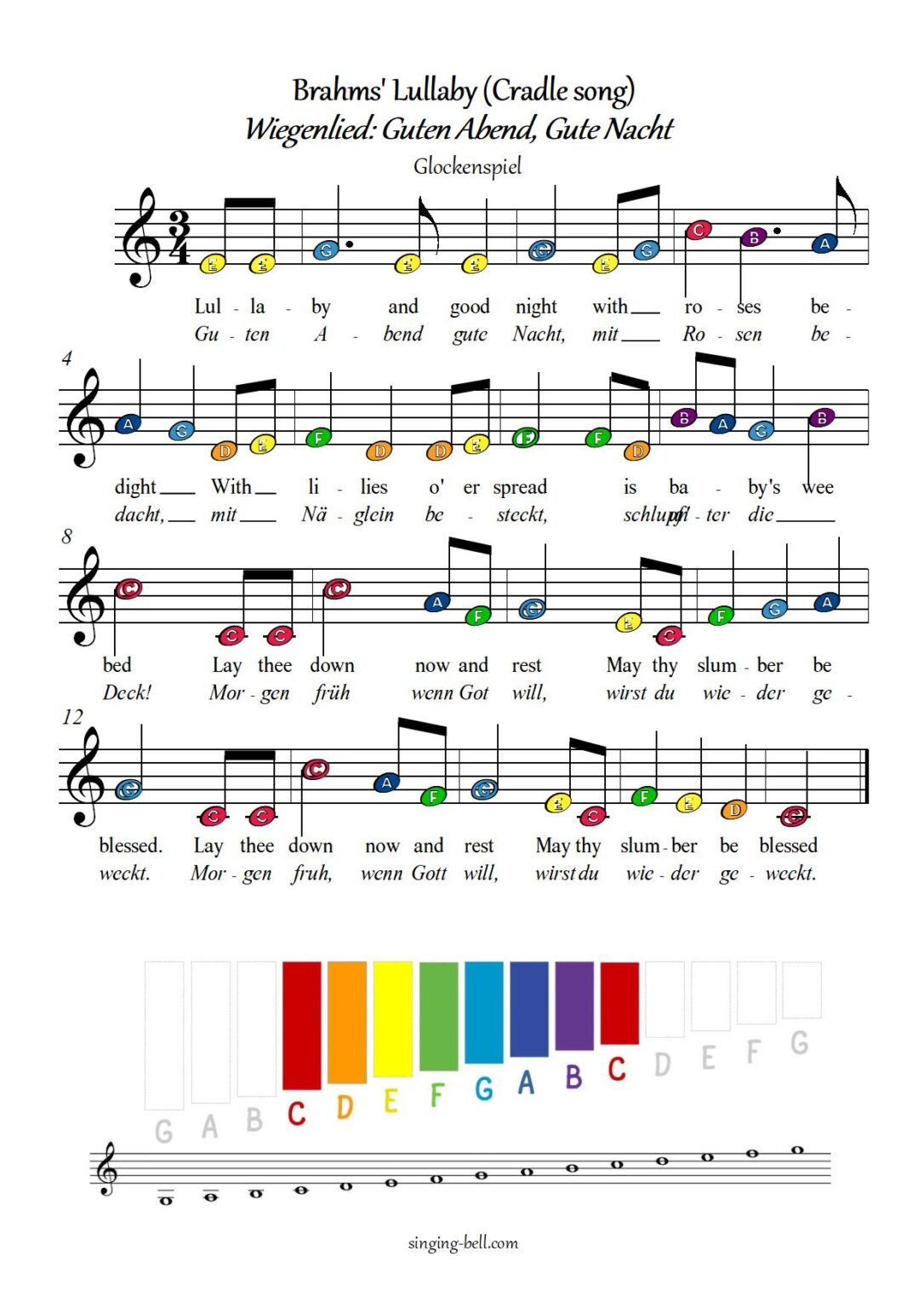 Brahms' Lullaby for Glockenspiel / Xylophone